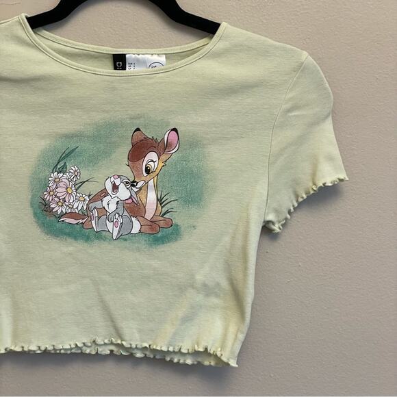 Disney H&M S Bambi cropped short sleeve top Thumper yellow green ruffle - Picture 3 of 8